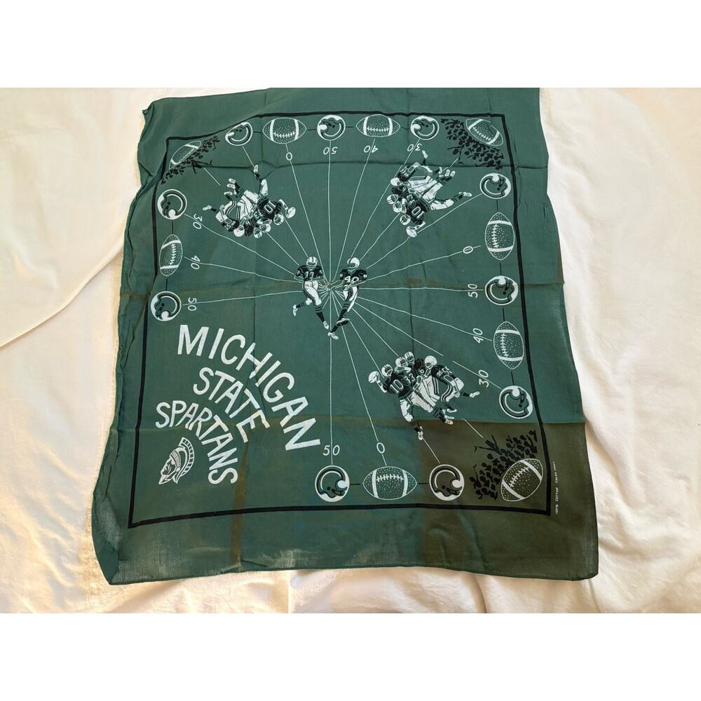Vintage Fast Color Hanky Handkerchief MICHIGAN State Spartans Football Design